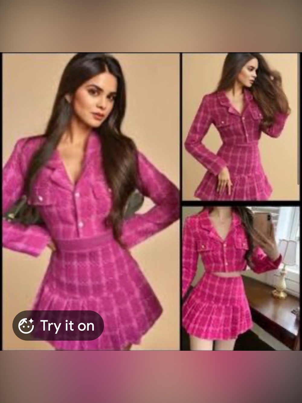 Women’s 2 Piece Medium Pink Tweed  Mini Skirt With Crop Top Jacket NWT Barbie